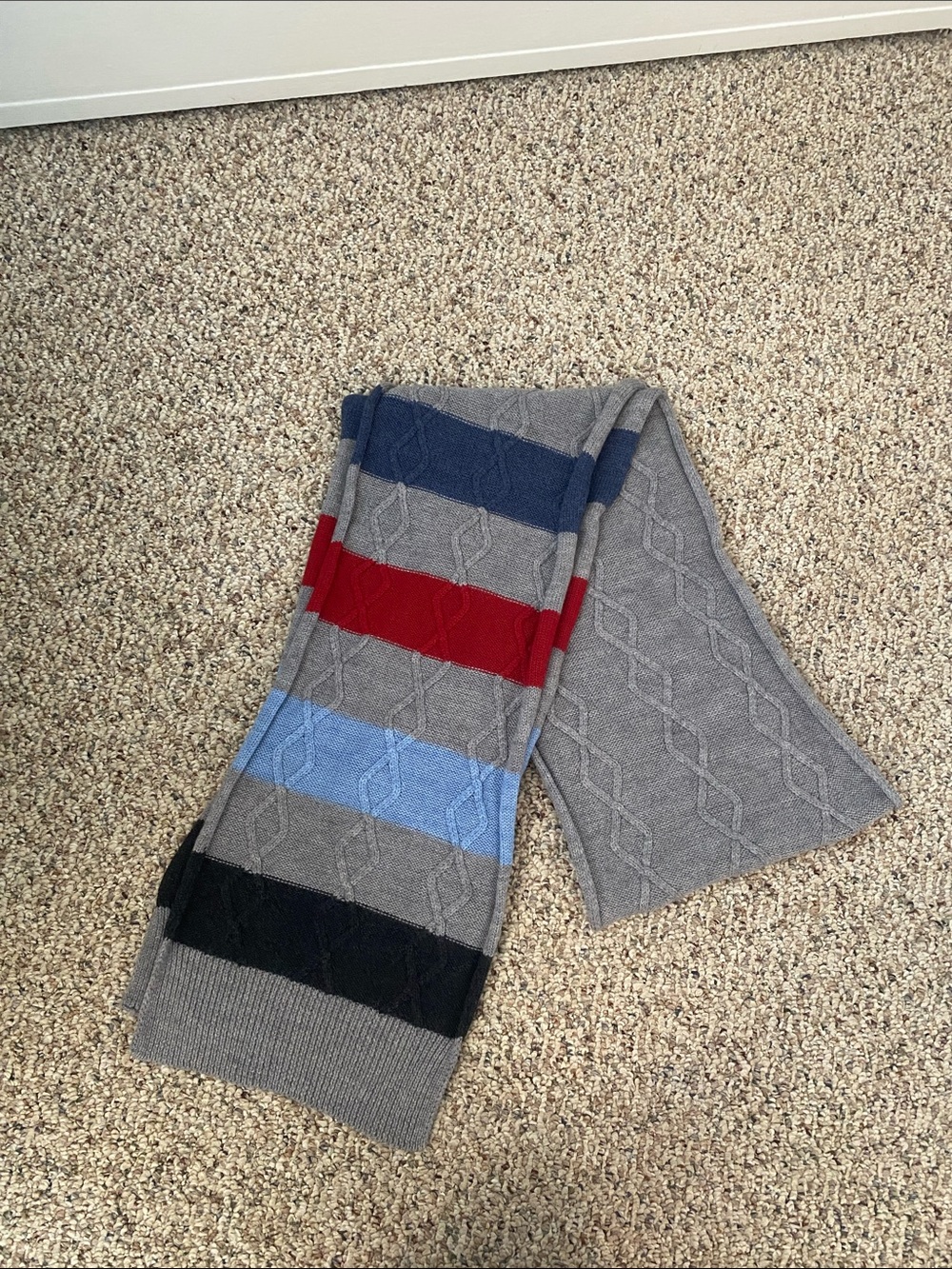 Pendleton 100% Merino Wool Grey Gray Striped Scarf Cable Knit